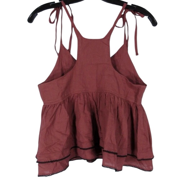Ecote For UO Chocolate Camisole W/ Black Trim Features Adjustable Tie Straps - Picture 2 of 3